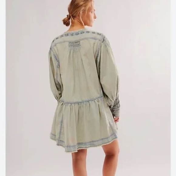 Free People Sweet Summer Bed Jacket in Light Chambray Combo sz  medium EUC - Picture 3 of 9